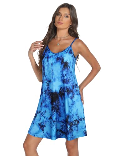 Image of Womens Summer Dresses Spaghetti Strap V Neck Sleeveless Beach Sundress