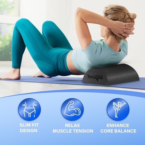 Image of Yes4All Half Foam Roller, PE Material, Medium Firm, Back Roller for Stretching, Mobility, Yoga & Pilates, Black, 12 Inch