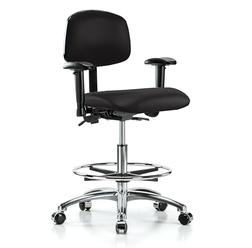 Image of Perch Chrome Task Chair with Foot Ring, Rolling, 21.5 inch-29 inch, Black Vinyl