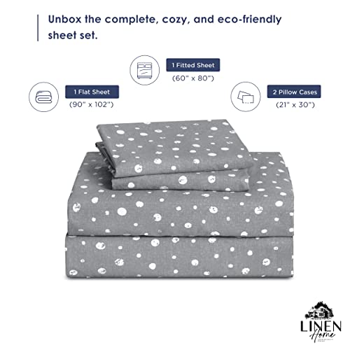 Image of Linen Home Cotton Lyocell Blend Percale Sheet Set Queen Size - 4 Piece Deep Pocket Bedding, Pre-Washed & Shrunk, Crisp Cooling Fabric, Fade-Resistant, Hotel Luxury, Wrinkle-Free - Polka Charcoal