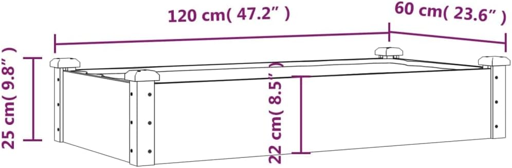 Raised Bed with Insert 120 x 60 x 25 cm Solid Wood Fir Balcony Bed Raised Bed for the Garden
