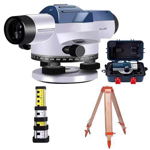 Poecuoa 【GCL-32D】オートレベル 32倍 水平器 自動レベル レベル測定器 トランシット 測量器 金属製ケース 防水・防塵設計 距離計測器 土木 建築 測量用品(パッケージ3)