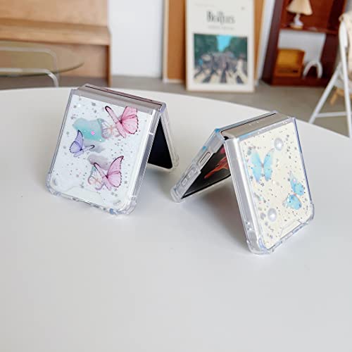 Shinymore Galaxy Z Flip 3 Clear Case, Cute Pretty Butterfly Glitter Shockproof Soft Flexible Rubber Girls Women Cover Case For Samsung Z Flip 3 (Pink) #TOP5