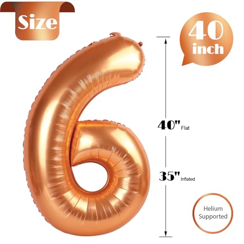 Image of Orange Number 6 Balloon 40 Inch, 6th Birthday Party Decorations, Giant 6 Foil Balloon for Party Supplies