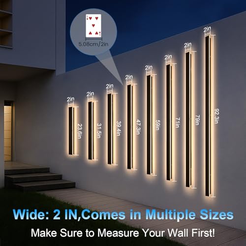 Image of Outdoor Wall Lights for House - 92.5inch Modern Outdoor Wall Light Fixture Long Strip Led Wall Sconce, Dimmable Exterior Wall Mount Outside Garage Lights for Living Room, Porch