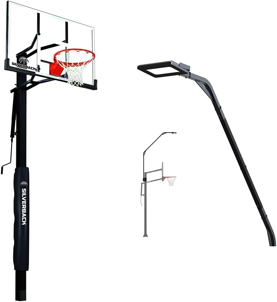 Silverback 54" In-Ground Height Adjustable Basketball System with Tempered Glass Backboard, Pro-Style Breakaway Rim, and Backboard Pad & LED Basketball Hoop Light Illuminates Backboard : Everything Else