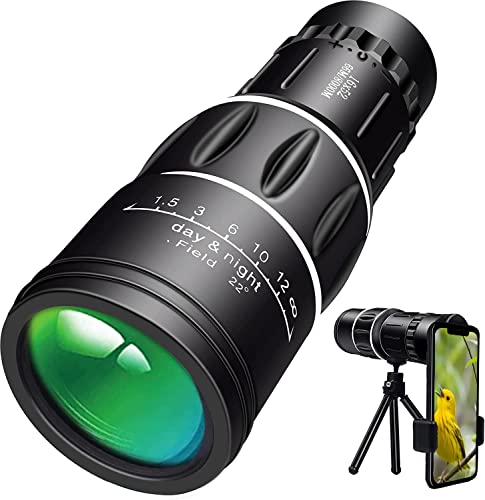 16X52 Monocular Telescope with Smartphone Holder & Tripod, High Power Prism Compact Monoculars for Adults Kids Monocular Telescope for Smartphone HD Monocular Scope for Bird Watching Hiking Concert