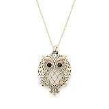 Antiqued Gold Tone Owl Crystal Glass Magnifier Pendant Necklace Magnifying