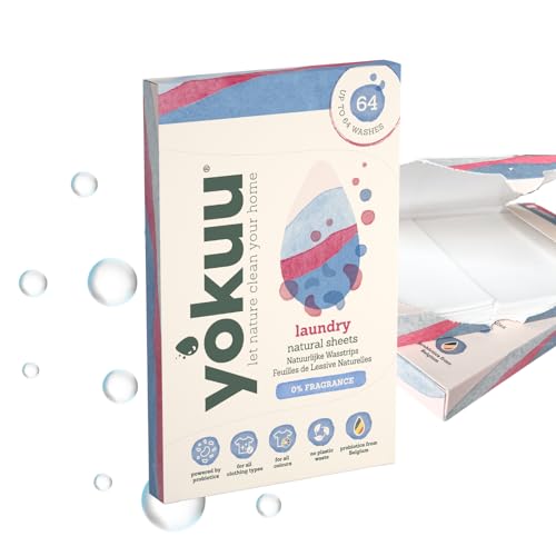YOKUU Probiotische Reisewaschmittel Blätter | 64 Ladungen | Parfumfrei | Ökologische Waschblätter Schwarze & Weiße Wäsche | Ultra-Konzentriert, Vordosiert & Wasserlöslich