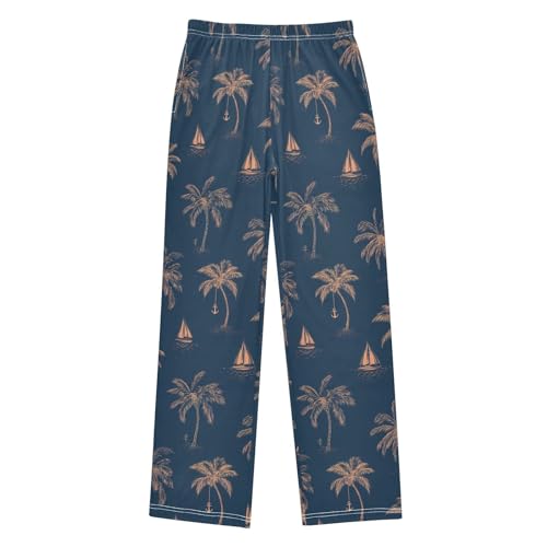 ALAZA Sailboat Palm Tree Blue Pajama Lounge Pants Long Sleep Pajama Bottoms with Pockets