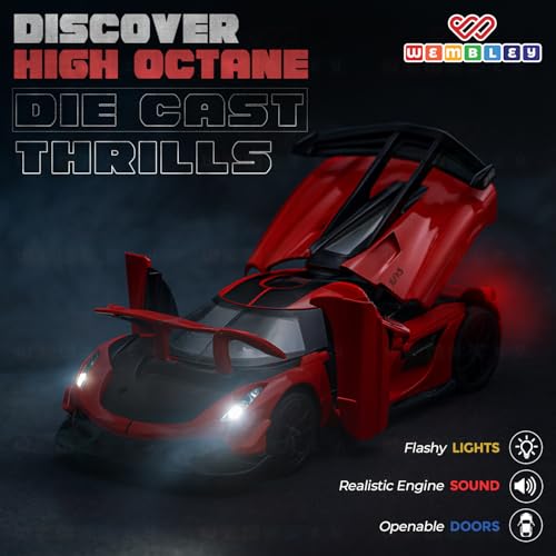 Image of Wembley 1:32 Scale Die-Cast Toy Car for Kids| with Opening Doors, Hood & Trunk| Features Pull Back Action| Luxury Sports Car Collectible|| Die-Cast Metal Body - Orange