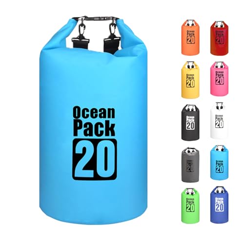 MORAINJAY 20L Borsa Impermeabile,Azzurro Waterproof Zaino Impermeabile Sacco Impermeabile con Tracolla Regolabile,2L/5L/10L/15L/20L/30L Dry Bag per Outdoor Sport Acquatici,Barca, Pesca, Rafting, Nuoto