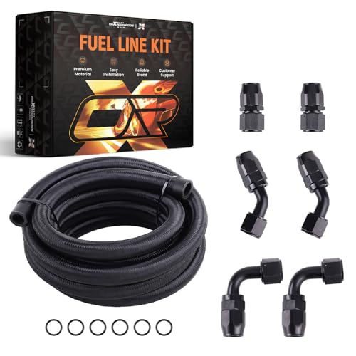 Image of maXpeedingrods 10AN 12FT Fuel Line Kit Gas Oil Line Hose AN10 Fitting Transmission Cooler Lines CPE Nylon Stainless Steel Braided+ 6 PCS -10AN Push Lock Fitting Hose End
