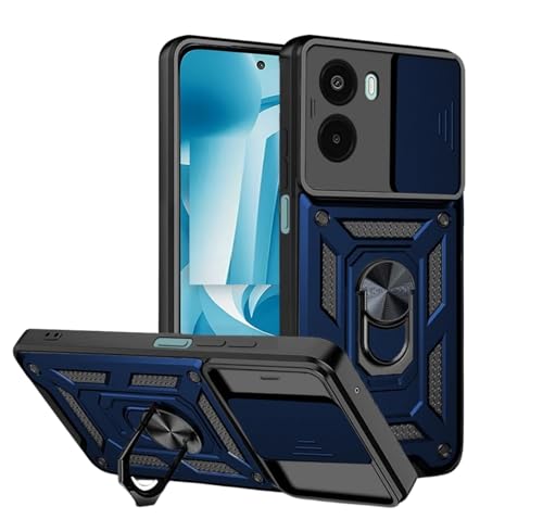 Image of SPAZY CASE Poco M7 Plus Back Cover | Heavy Duty Hybrid Case with 360 Degree Rotating Finger Ring Holder + Slider Shutter Camera Protection Case for Poco M7 Plus - Blue