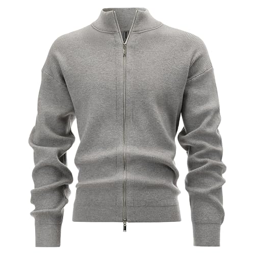 DGHM-JLMY Men's Double Zipper Knit Cardigan Winter Warm High Necked Knitted Cardigans Long Sleeved Sweater Coat