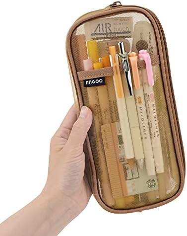 EASTHILL Grid Mesh Pen Pencil Case with Zipper Clear Makeup Color Pouch Cosmetics Bag Multi-Purpose Travel School Teen Girls Transparent Stationary Bag Office Organizer Box for Adluts-Blue