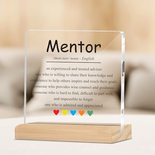 Image of Giftplease Mentor Plaque with Wooden Stand Personalized Gift for Mentor, Coach, Teacher, Appreciation Keepsake, Clear Desk Decor, Inspirational Thank You Gift, Office Table Display MP 67