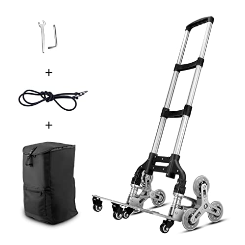 Folding Hand Truck Stair Climbing Cart Heavy-Duty Portable Luggage Trolly for Moving Aluminum Alloy Hand Carts with 6 Crystal Wheels & 4 Universal Wheels Delivery Cart for Shopping Groceries