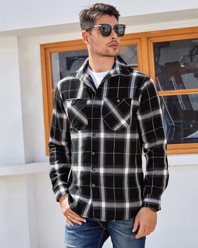Image of WARHORSEE Flannel Shirt for Men Long Sleeve Button Down Plaid Shirts | Soft Cotton Blend for Multi-season Wear, Lightweight yet Warm, Dual buttoned storage pockets, Machine Washable Easy Care