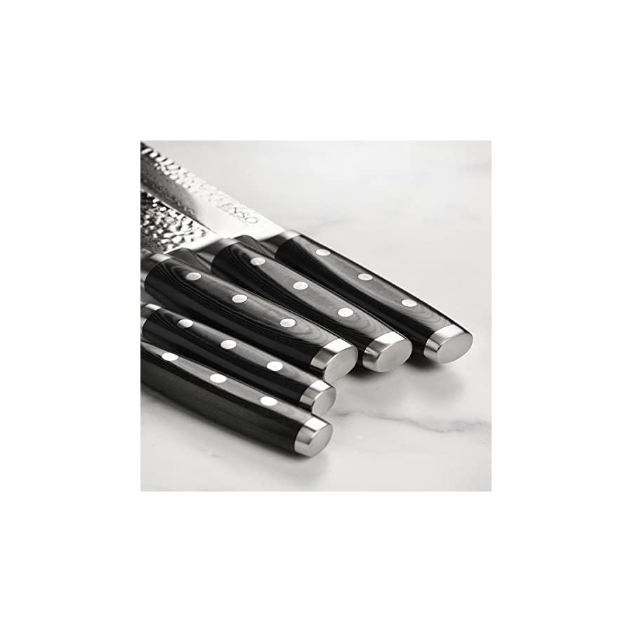 Enso-Knife-Set-Made-in-Japan-HD-Series-VG10-Hammered-Damascus-Japanese-Stainless-Steel-with-Slim-Acacia-Knife-Block-7-Piece Enso Knife Set - Made in Japan - HD Series - VG10 Hammered Damascus Japanese Stainless Steel with Slim Acacia Knife Block - 7 Piece