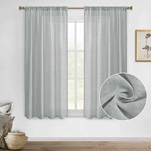 DWCN Grey Linen Sheer Curtains, 2 Panels, 52x45 Inch