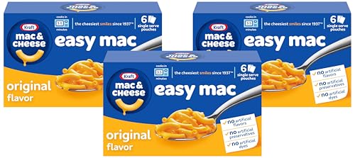 Image of Kraft Easy Mac and Cheese, for Easy Dinner or Dinner Sides, Original Flavor, No Artificial Flavors, Preservatives or Dyes, 12.9 oz, 6 Count (Pack of 3)