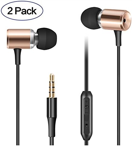 SMARTED Wired Earphones with Microphone 3.5mm Jack Volume Control Bass Noise Canceling Metal in Ear Headphones with 4 Earbuds Runing 4.2 ft (Gold-2 Pack)
