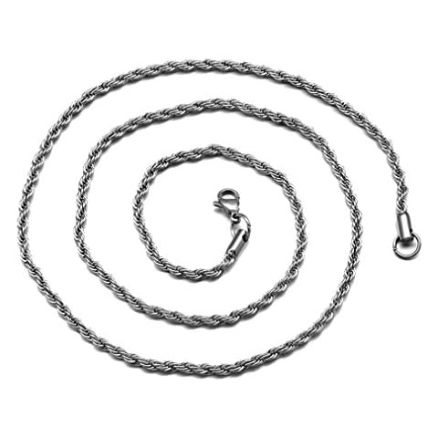 UM Jewellery 3mm Mens Womens Stainless Steel Twisted Rope Chain Necklace 60cm Cover