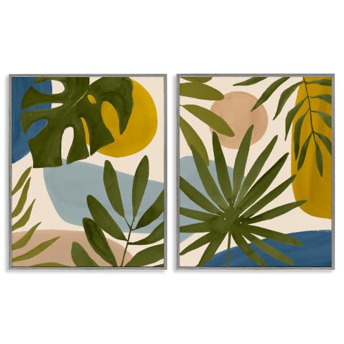 'Tropical Bohemian Plant Leaves'| 2pc Framed Giclee Art Set 2