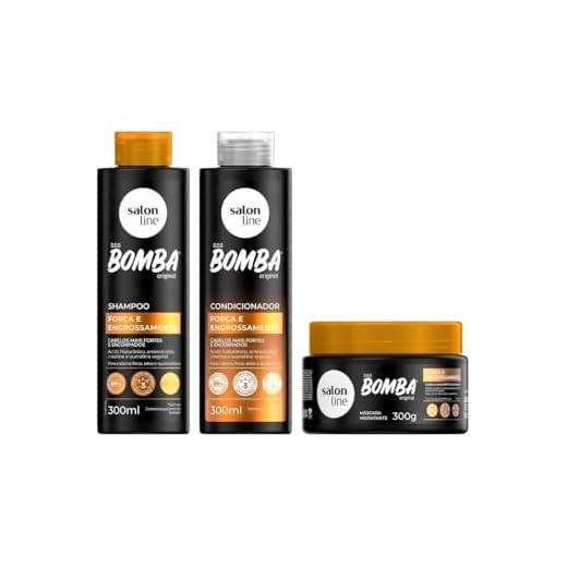 Salon Line, Kit Shampoo + Condicionador + Máscara Capilar, SOS Bomba, Força e Engrossamento, Veganos - Para Todos os Tipos de Cabelos, 300 ml e 300 g