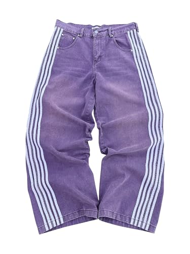 Women Y2k Striped Baggy Jeans Vintage High Rise Wide Leg Bell Bottom Jeans Boyfriend Flared Denim Pants with Pockets