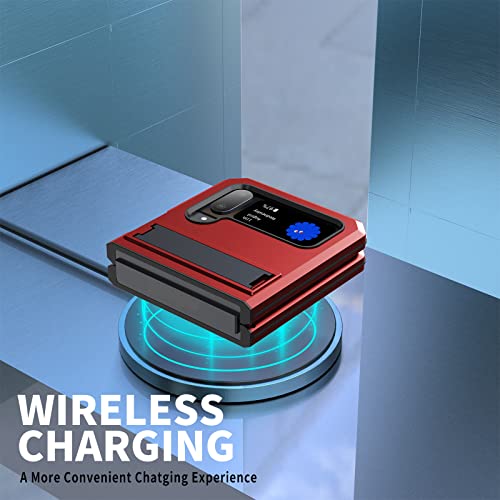 Anrod For Samsung Galaxy Z Flip 4 5G Case,Life Waterproof Shockproof Hard Case Aluminum Metal Military Heavy Duty Sturdy Protector Cover For Samsung Galaxy Z Flip 4 5G,With Kickstand (Red) #TOP2