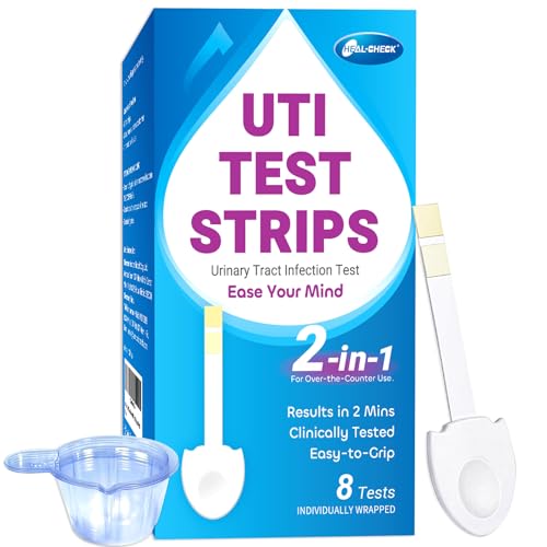 HEAL-CHECK 8 Pack UTI Test Strips, Urinary Tract Infection Test Kit for Women Men, Accurate Result in 2 Minutes, Monitor Bladder Health at Home, Clinically Tested, Easy to Grip, Individually Wrapped,