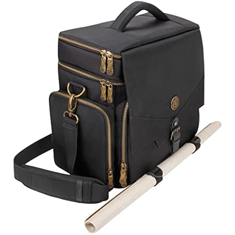 ENHANCE Tabletop DnD Bag - RPG Adventurer's Dungeons and Dragons Accessories Bag with Miniatures Storage, Mat Holder, DnD Dice & Token Pockets, Fits 4-8 Books, DM's Guide, Player's Handbook (Black) Cover