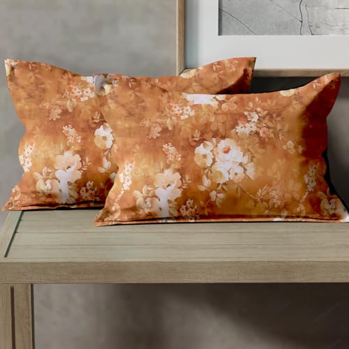 Image of Cloth Fusion Cotton Feel Pillow Covers Set of 2 with Envelope Closure (17X27 Inches, Copper Flora)