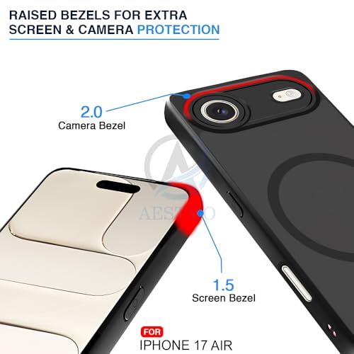 Image of AESTMO iPhone 17 Air Back Cover | 360 Protection | Matte Frosted Hard Back Translucent | Compatible with MagSafe Accessories (MagSafe Matte Hard Black Bumber)