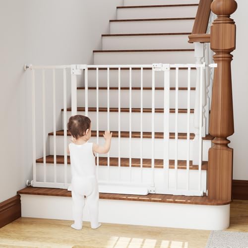 Miumoon 29.7-46 Baby Gate for Stairs with Banister Adapter Y-Spindle Rods 30.5 Tall Easy-Install Pressure Mounted Baby Gate for Doorways Auto-Close Dog Gate Indoor for Child and Pets
