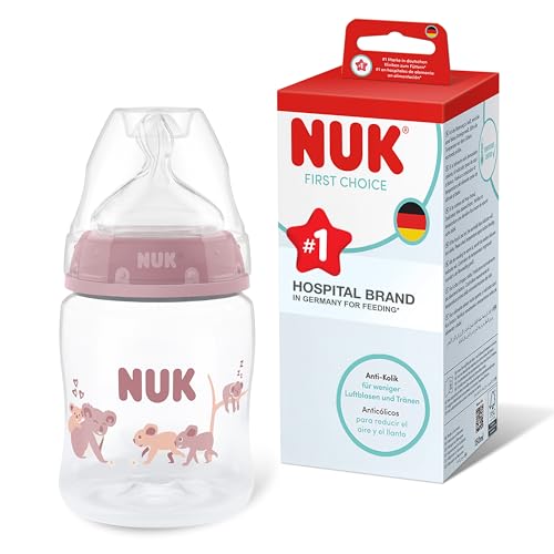 NUK First Choice Baby Bottle | 0+ Months | 150ml | Anti Colic Feeding Bottle | PP | Temperature Control Indicator | Koala | 1 Count