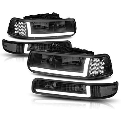 PM PERFORMOTOR Smoked Lens Pair LED DRL Headlight Bumper Lamps Compatible with 99-02 Silverado 1500 2500/01-02 Silverado 1500 HD 2500 HD 3500/00-06 Suburban 1500 2500 Tahoe, PMHL-CSIL-9902-LB-BSC Cover