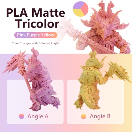 Image of Goto Guard Tri Color Matte PLA Filament, Multicolor 3D Printing PLA Filament PLA 1.75mm, Rainbow 3D Printer Filament for Most 3D Printer, Matte Pink Purple & Yellow 1KG(2.2lbs) /Spool