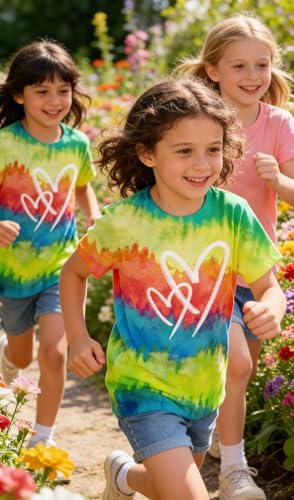 Image of SunFoucs Girls Kids Shirts Size 5-12 Tie Dye Casual Tshirt Short Sleeve Crewneck Tee Top | Short Sleeve Rainbow Tee Top