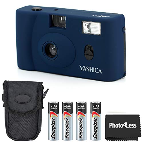 Yashica MF-1 Snapshot Art 35mm Film Camera Dark Blue + Energizer AA Batteries (4 Pack)+ Case + Cloth