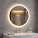 COSTWAY 600mm/700mm Round Bathroom Mirror with LED Lights, Illuminated Backlit Wall Mounted Vanity Mirror with 3 Colors, Dimmable, Memory, Anti-Fog Circle Tempered Glass LED Makeup Wall Mirrors (60cm)