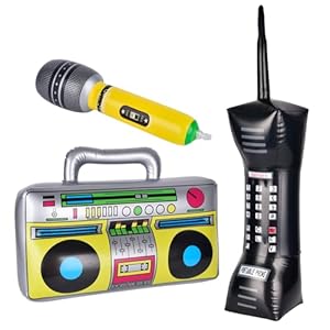 Inflatable Boom Box & Phone Prop – 90s Style Microphones for 80s 90s Parties