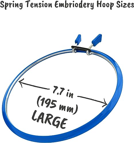 Image of Nurge Metal Embroidery Hoops - Premium Spring Tension Embroidery Hoop for Cross Stitch - Durable Ring with Quick Release Safety Clip - Ideal for Crafters,Beginners & Professionals - Blue - Medium