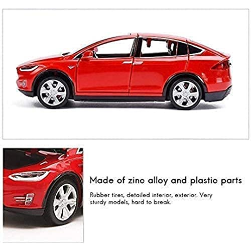Image of DEOXY 1:32 Scale Tesla Model S Die-Cast Toy Car - Red Electric Car Model with Openable Doors, Hood & Trunk, Pull Back Action, Light & Sound Effects - Metal Body for Kids