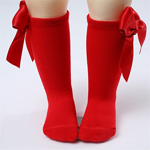 Lddcx Baby Girls Socks Autumn Toddler Big Bow Knee High Long Soft Kids Christmas Sock Spanish Style Floor Socks(Wz2) (Red) #TOP1