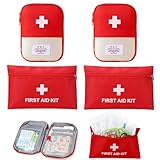 4 Stück Mini Erste Hilfe Set, 2 Stile Tragbar Medikamententasche, Kompaktes First Aid Kit, Notfalltasche Klein für Zuhause, Schule, Büro, Outdoor (25×16cm, 18×13cm)