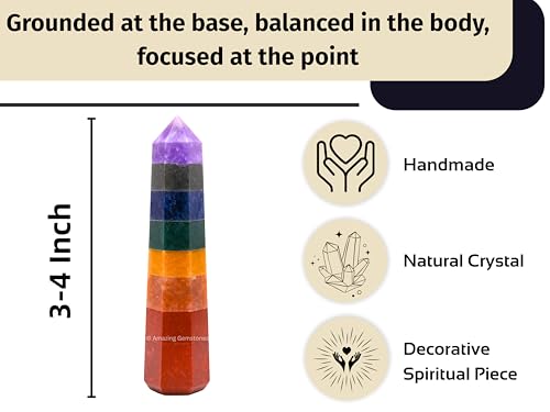 Image of Amazing Gemstone 7 Chakra Crystal Towers ~ Natural Healing Crystal Point Obelisk for Reiki Healing and Crystal Grid (3 inch to 4 inch INCH)