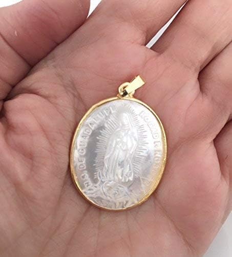 Miniatura 3 de Madre de Perla Nuestra Señora de Guadalupe Medalla Grande 1,5 Pulgadas Forma Oval